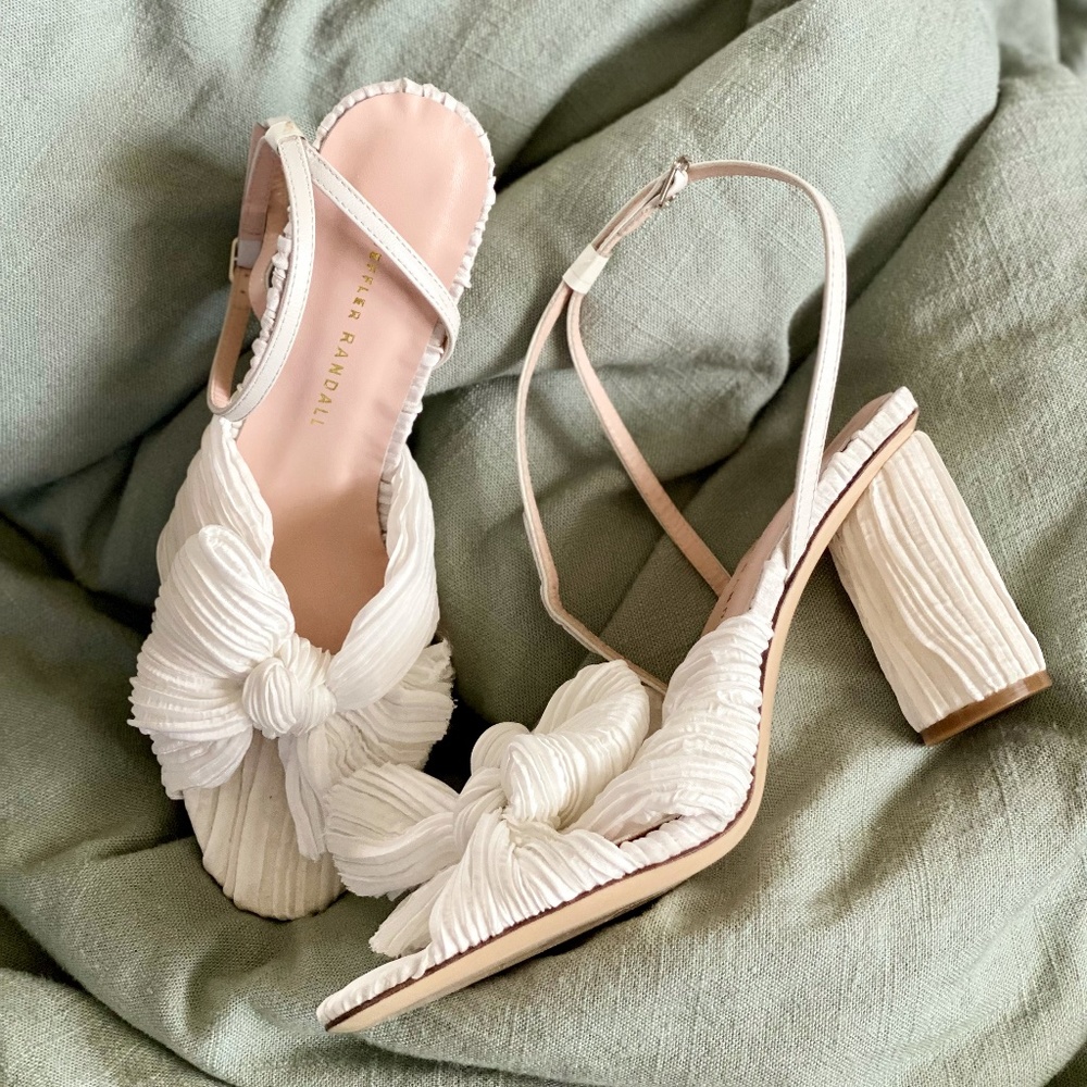 Camellia bow-embellished plissé-organza sandals